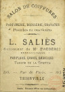 [Salon de coiffures / Parfumerie, brosserie, cravates, postiches en tous genres / L. Saliès successeur de M. Frédéric / parapluies, cannes, ombrelles, tabacs de la civette / 185 rue de Paris]