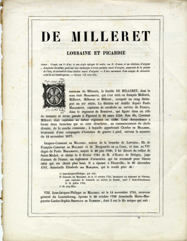 Généalogie de la famille Milleret en Lorraine et en Picardie.