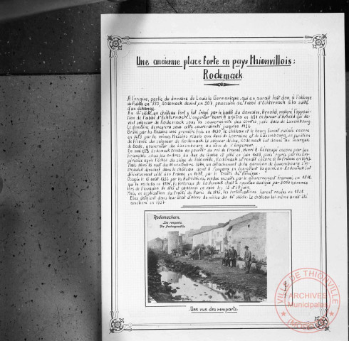 Exposition sur les fortifications à Thionville en 1970 par Georges Martig - Une ancienne place forte en pays thionvillois : Rodemack