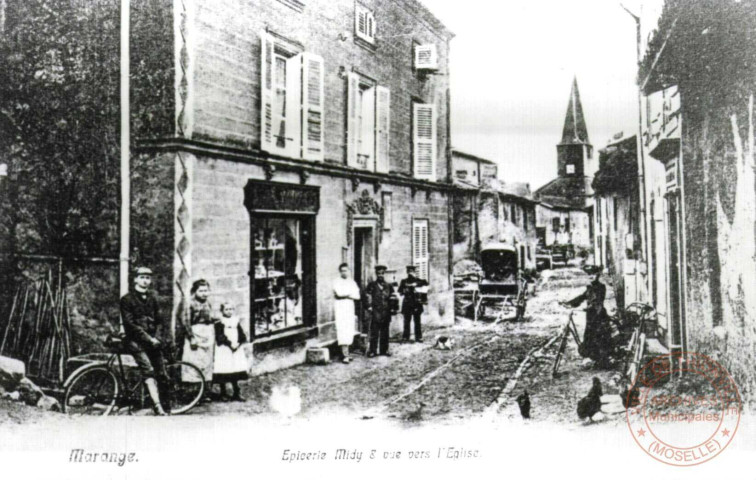 Marange - Epicerie Midy et Vue vers l'Eglise