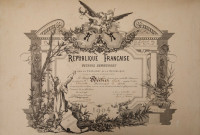 Diplôme décerné par le ministre de l'Intérieur, le 2 juillet 1926, à Charles Becker employé d'octroi à Thionville en récompense de ses bons services et du dévouement dont il a fait preuve dans l'exercice de ses fonctions.