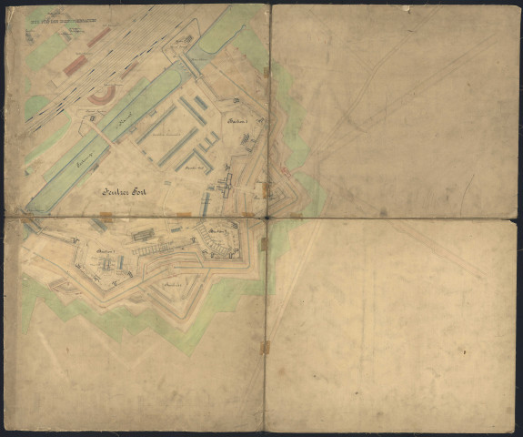 [COURONNE DE YUTZ].- Vue des fortifications du Couronné de Yutz et des deux ponts-écluses.