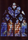 Cathédrale de Metz.Vitraux 1964. Gauche: Adam et Eve Chasées du Paradis, Droite: Eve et le Serpent.Exposition Marc Chagall.