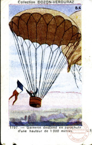 1797. - Garnerin descend en parachute d'une hauteur de 1000m.