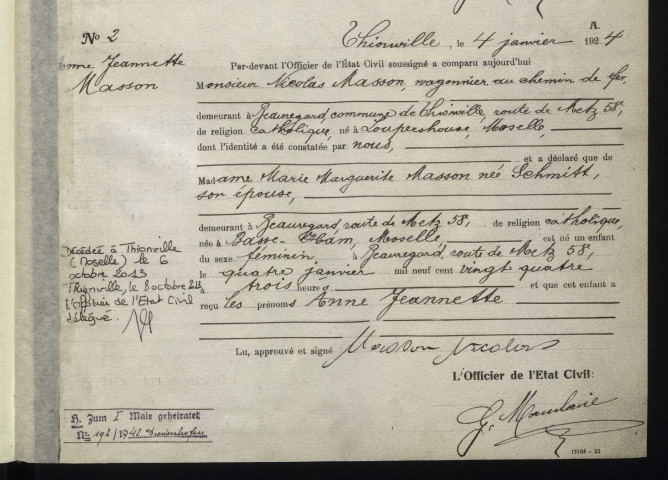 État civil : registre de naissances (1924)