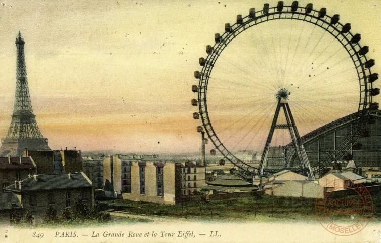 Paris. La Grande Roue et la Tour Eiffel.