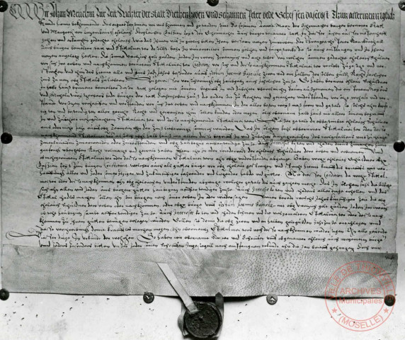 Copie d'un parchemin du 16 juillet 1586 : constitutions de rentes au profit de l'hôpital par Arnoult Marc et Bastien Feyst