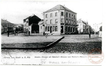 Gruss aus Esch e. d. Alz - Alzette - Strasse mit Bahnhof - Strasse vom Norbert - Metzplatz aus gesehen