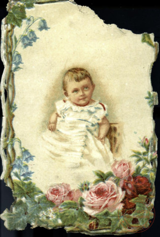 Enfant: bébé encadré par des fleurs.