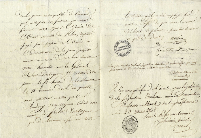 Attestation de Merlin de Thionville concernant Jean Jacques Boudray (1808)