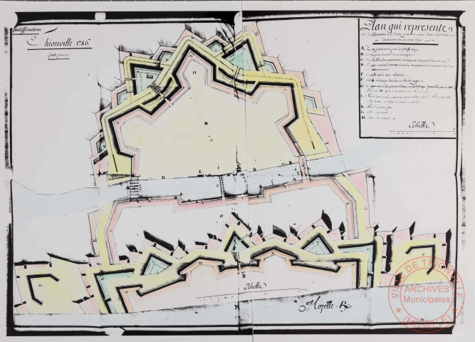 Fortification - Thionville 1746 - Feuille première - Plan qui représente l'établissement des deux quais du canal dans l'intérieur de la nouvelle enceinte de Yutz