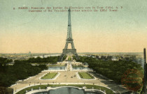 Paris. Panorama des Jardins du Trocadéro vers la Tour Eiffel .