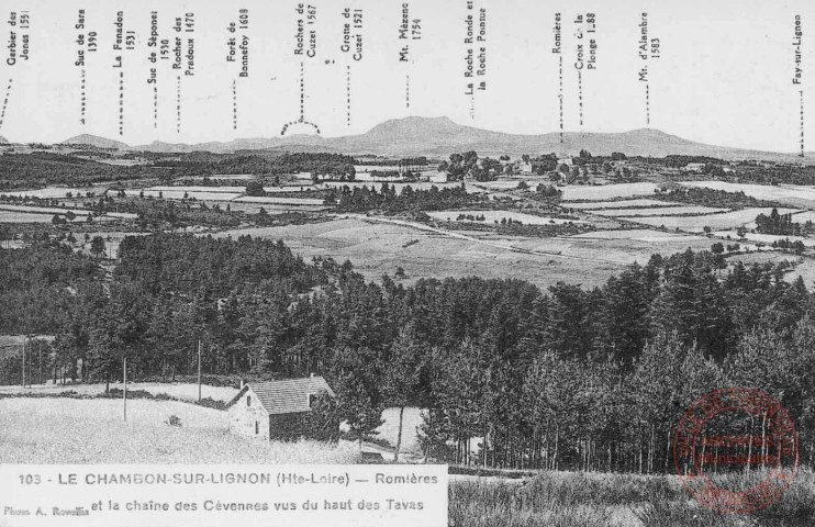 Cartes d'Autrefois (1890-1920) - France pittoresque - Le Chambon-sur-Lignon (Hte-Loire) - Romières et la chaîne des Cévennes vus du haut des Tavas