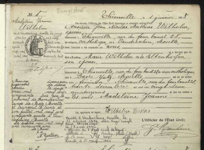 État civil : registre de naissances (1923)