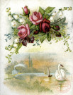 Bouquet de roses et lac avec un cygne.