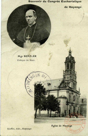 Souvenir du Congrès Eucharistique de Hayange - MGR Benzler Evêque de Metz - Eglise de Hayange