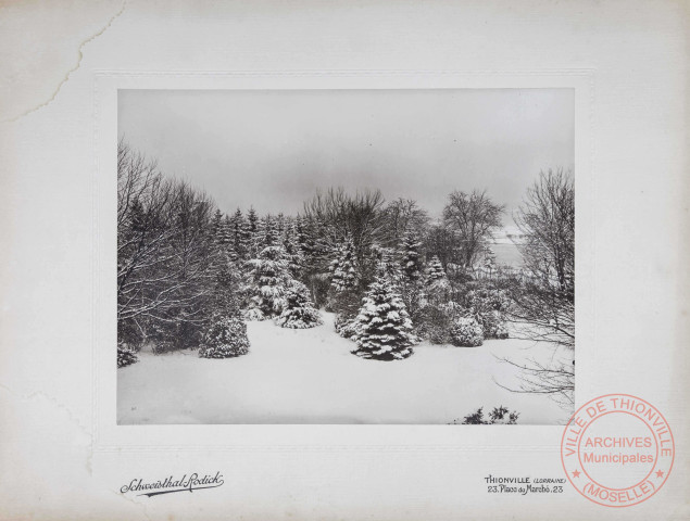 Parc du château du barrage à Thionville, quartier Beauregard - Paysage enneigé