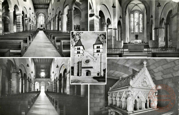 Echternach. Intérieur de la Basilique avec le sarcophage de marbre des reliques de Saint Willibrord.