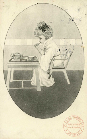 [Illustration représentant une fille au petit-déjeuner]
