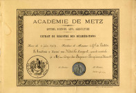 Diplôme de l'Académie de Metz de 1929 décerné au corps des sapeurs-pompiers de Thionville