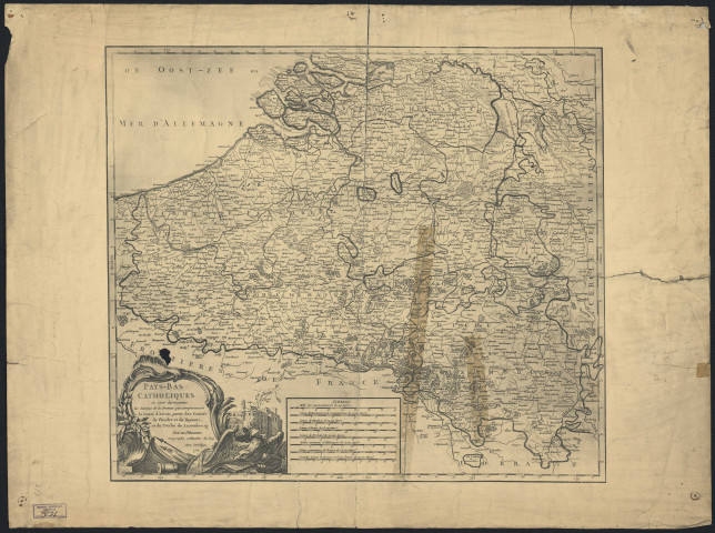 PAYS-BAS CATHOLIQUES OU SONT DISTINGUEES LES LIMITES DE LA FRANCE QUI COMPRENNENT LE COMTE D'ARTOIS, PARTIE DES COMTES DE FLANDRES ET DE HAYNAUT ET DU DUCHE DE LUXEMBOURG