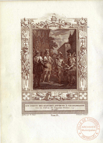 Guy comte des Marches apporte à Charlemagne tous les écussons des seigneurs bretons en 799