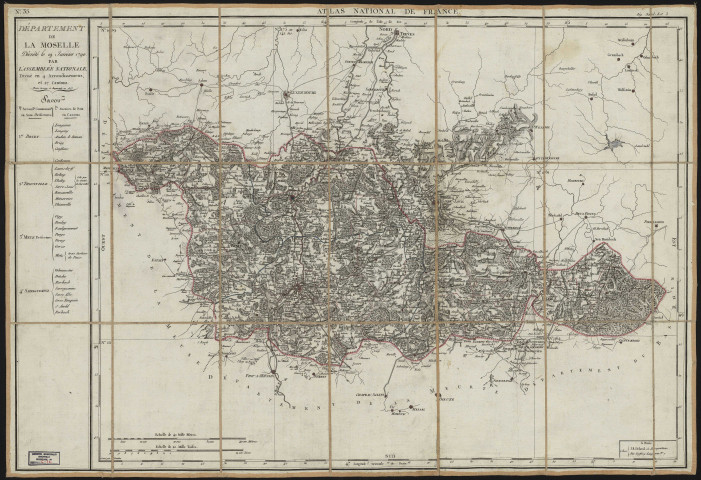 DEPARTEMENT DE LA MOSELLE DECRETE LE 19 JANVIER 1790 PAR L'ASSEMBLEE NATIONALE, DIVISE EN 4 ARRONDISSEMENTS ET 27 CANTONS