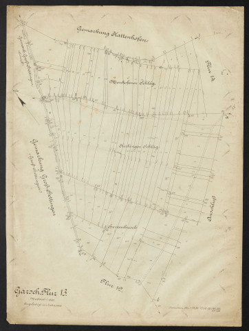 Garsch, Flur 13 Massstab 1:1000. Angefertigt im Jahre 1906.