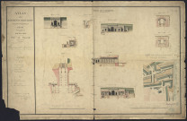 ATLAS DES BATIMENTS MILITAIRES. GENIE. DIRECTION DE METZ. PLACE DE THIONVILLE. AN 1849. PLAN, COUPES, PROFILS ET ELEVATIONS DE LA PORTE DE LUXEMBOURG ET DES BATIMENTS ADJACENTS