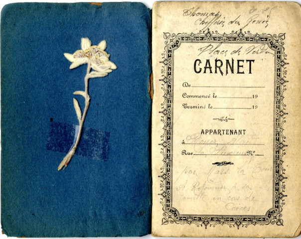 [Carnet de guerre de Alfred Royer].- [S.l.] : l'auteur, 1914.- 1 cahier : crayon, ms., 71p. ; 15 x 9,5 cm.