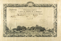 Diplôme de l'Union des sociétés de gymnastique de France. Fédération de la Moselle. 3e Fête du groupe de la Moselle les 10-11 juin 1922 avec remise solennelle du drapeau de la Société sportive, section de gymnastique, Algrange. Le gymnaste Himmelbach Charles de la Société sportive de Algrange a obtenu un 12e prix avec 102,75 points