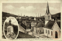 Ottange (Moselle) vu de la Rue de la Pentecôte et Monument aux Morts