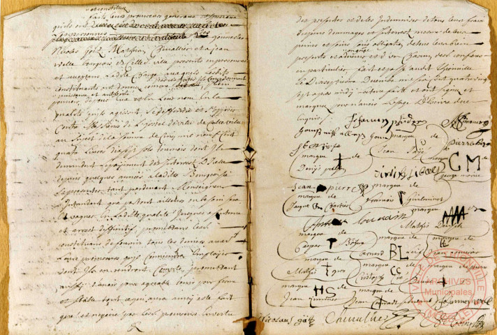 Les maîtres des corporations s'opposent à la municipalité qui leur réclame une participation financière. Thionville, le 16/12/1687.