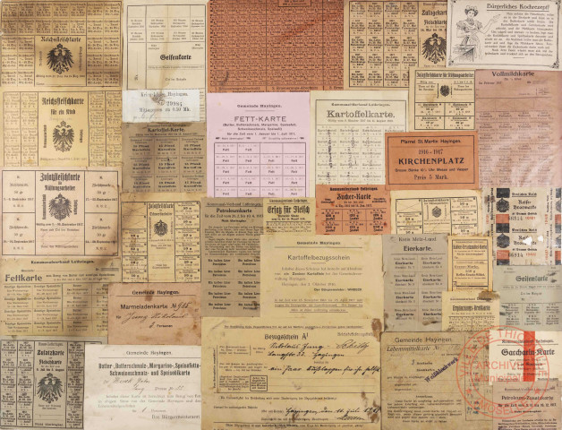 [Ensemble de tickets de rationnement de la Première Guerre mondiale du secteur de Hayange et Metz]