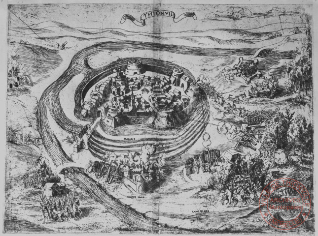 Gravure représentant Thionville pendant le siège de 1558