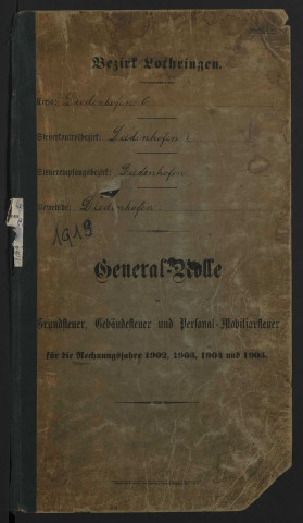 Matrice générale des contributions foncières personnelle mobilière et des portes et fenêtres (1902-1905)