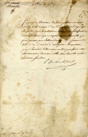 Lettre du duc de Choiseul concernant l'entretien des fortifications et bâtiments de Thionville.