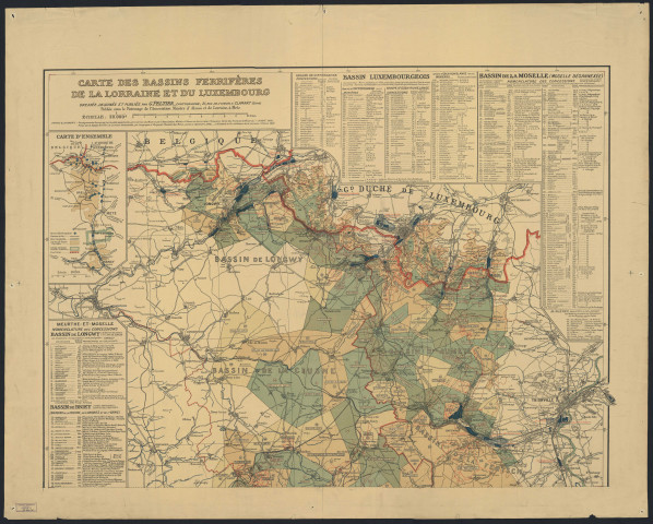 CARTE DES BASSINS FERRIFERES DE LA LORRAINE ET DU LUXEMBOURG