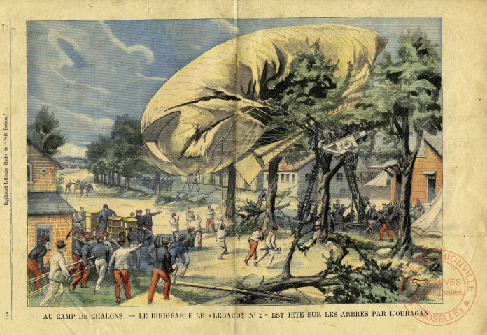 Au camp de Châlons.- Le dirigeable le « Lebaudy n°2 » est jeté sur les arbres par l'ouragan