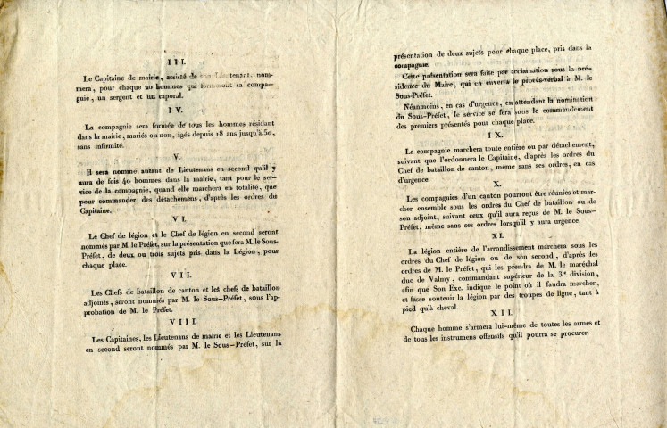 Arrêté de Charles-Antoine Chasset, comte d'empire, membre du Sénat-Conservateur, titulaire de la sénatorerie de Metz, pour les levées de la Circonscription et des Cohortes de la Garde Nationale.