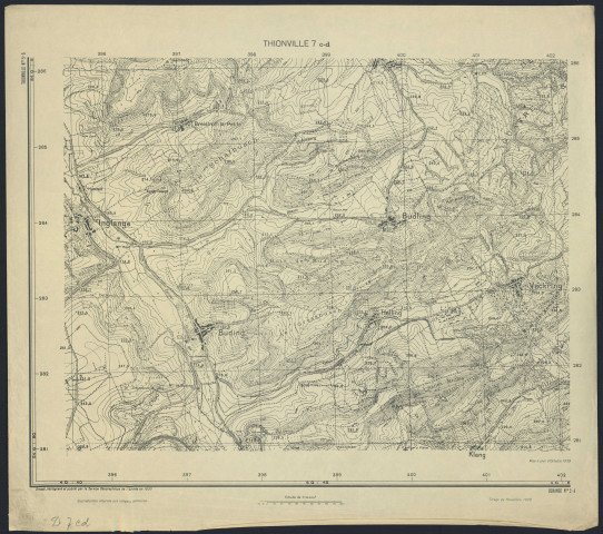 THIONVILLE 7 c-d / / dressé, héliogravé et publié par le Service Géographique de l'Armée en 1930.- Mise à jour en Octobre 1939.- 1 : 10 000 , [carroyage kilométrique projection Lambert Nord