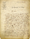 Lettre du principal Stock du Collège de Thionville adressée à M. Barral, professeur de chimie, pour la défense de son fils qui est à l'Institut Sainte Barbe de Paris.