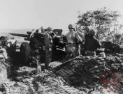 Sur une hauteur d'Algrange, ce canon de 90mm du 807th Tank Destroyer Bataillon est pointé sur Thionville qu'on aperçoit au loin