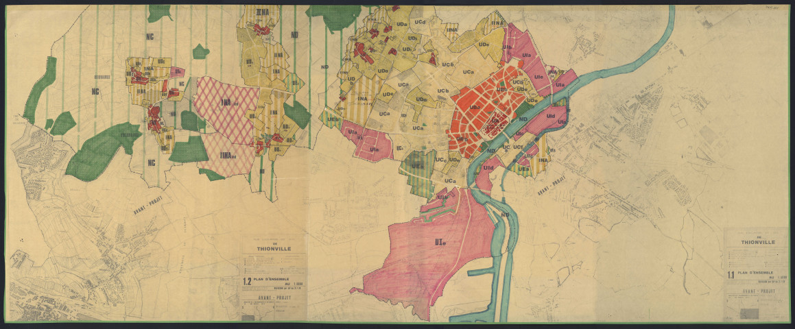 « PLAN D'OCCUPATION DES SOLS DE THIONVILLE. ».- ».- Révision du 02.07.1979 - Légende. Plan d'ensemble 1.1 et 1.2.