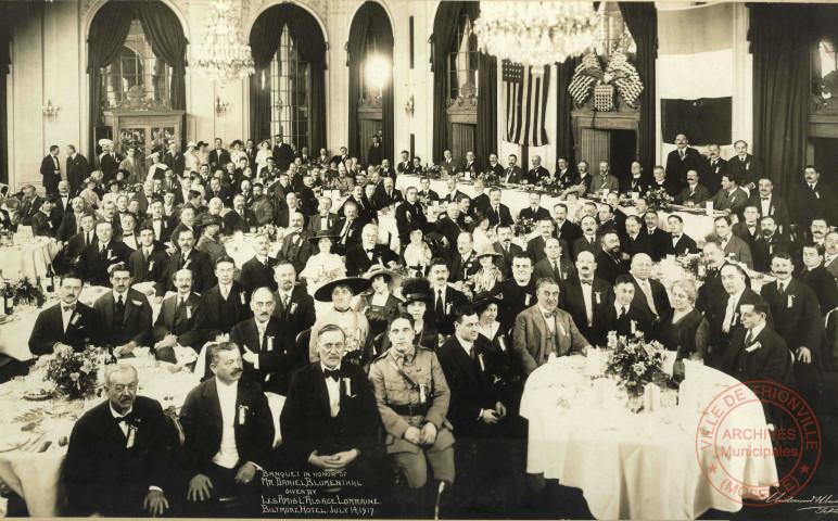 Banquet in honor of Mr. Daniel Blumenthal (banquet en l'honneur de M. Daniel Blumenthal) given by Les Amis L'Alsace Lorraine Baltimore Hotel July 14, 1917