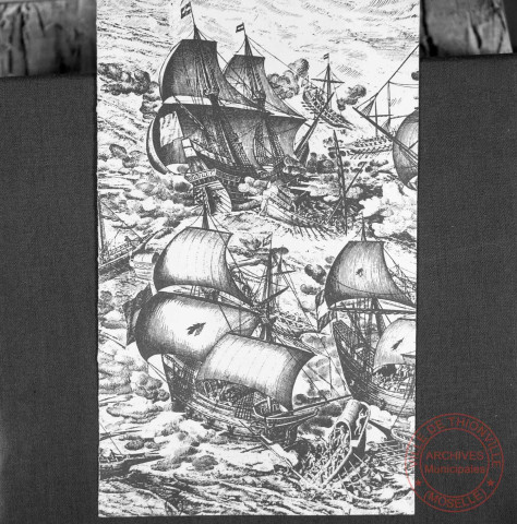 Marine Royale à l'entrée de la rade de Brest - Bataille navale - Lithogravure de 1680