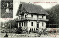 Restauration im Monveauxthal [Montvaux] mit Garten - Das Denkmal d. Lauenburg. jäger-Bat. N° 9