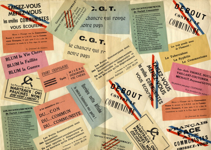 Assemblage de tracts anti-communiste, anti Léon Blum, papier, [1940].