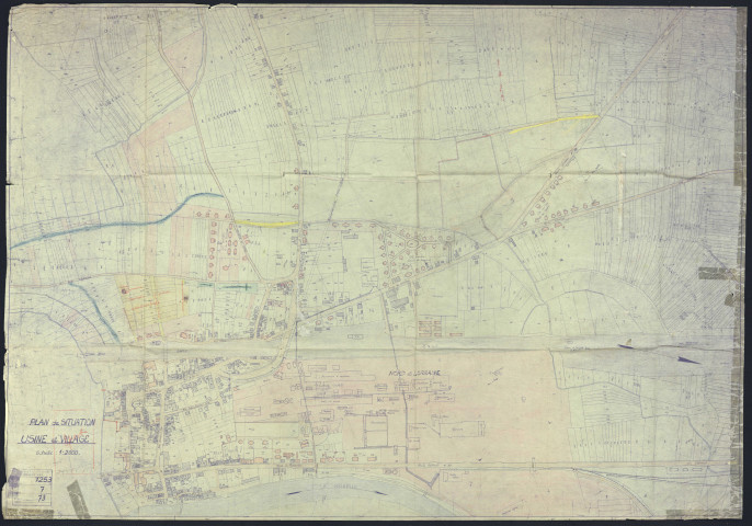 « PLAN DE SITUATION. USINE ET VILLAGE ».- 1. [Uckange] : bureau d'études, 1942.- Usine d'Uckange