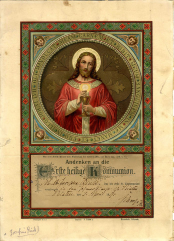 [Diplôme de confirmation de communion de Josephine Rink en 1891]